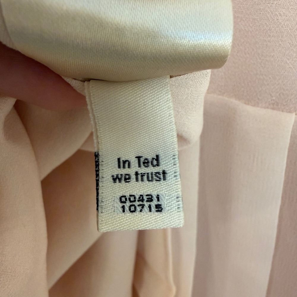 Ted Baker London Pleated Chiffon Blouse Women Size 0 Pink Peplum Sheer Sleeve - Picture 8 of 8
